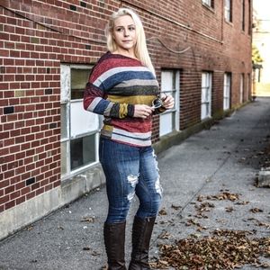 Marled Stripe Off the Shoulder Sweater